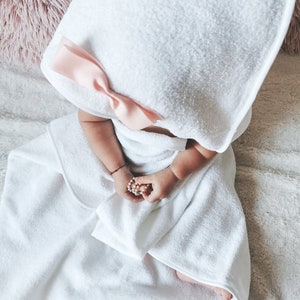 White baby towel whit hood, Baby Terrycloth Towel, Baby Hooded Baby Towel, Terrycloth Towel, Organic cotton towel for baby, Newborn towel image 9