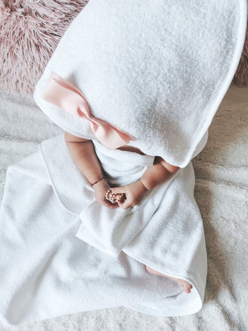 White baby towel whit hood, Baby Terrycloth Towel, Baby Hooded Baby Towel, Terrycloth Towel, Organic cotton towel for baby, Newborn towel image 9