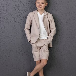 Beige First Communion suit, Boy wedding suit