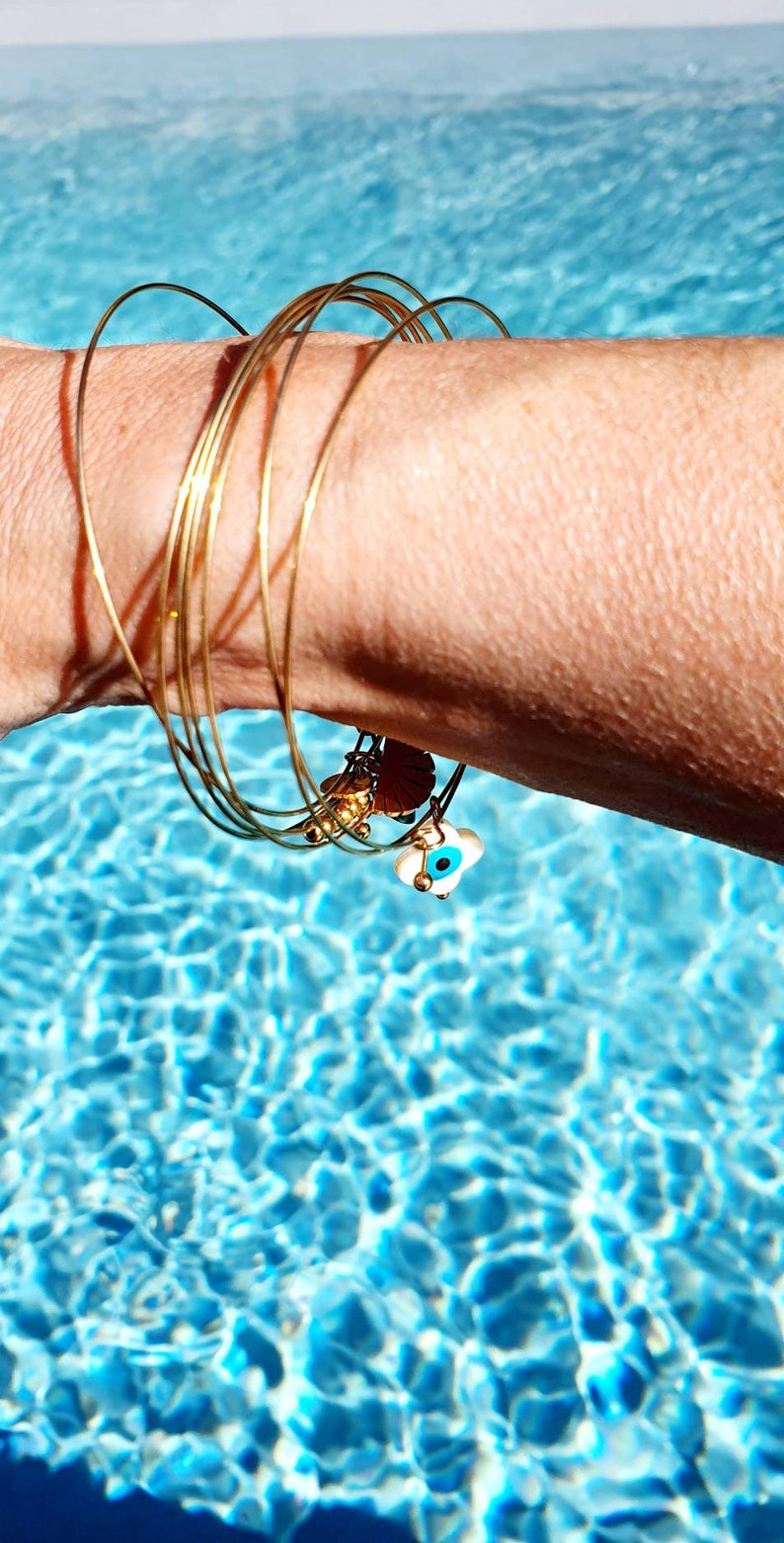 Semainier or, ensemble de 7 bracelets couleur doré, jonc, bracelet femme, bangle, bracelet acier inoxydable, bracelets fins pour st valentin image 6