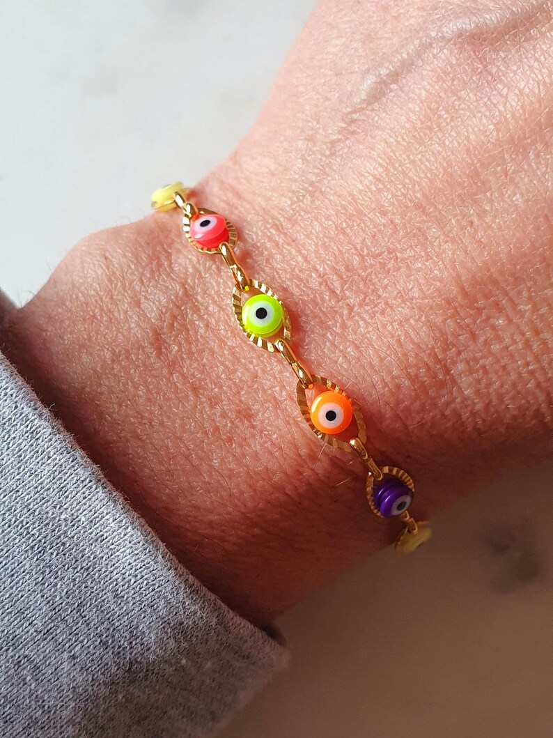Gold Greek Protective Eye Bracelet in Resin Evil Eye Lucky Charm Neon