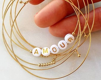 Semainier or, ensemble de 7 bracelets couleur doré, jonc, bracelet femme, bangle, bracelet acier inoxydable, bracelets fins pour st valentin