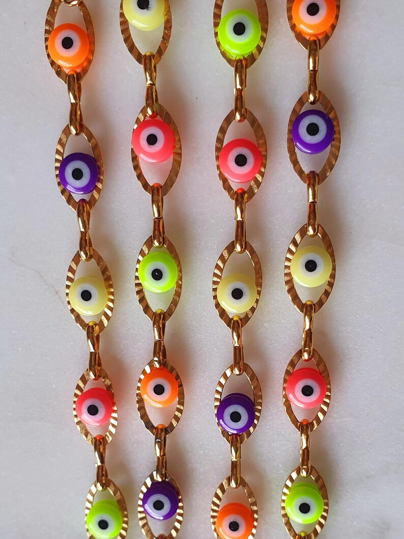Gold Greek Protective Eye Bracelet in Resin Evil Eye Lucky Charm Neon