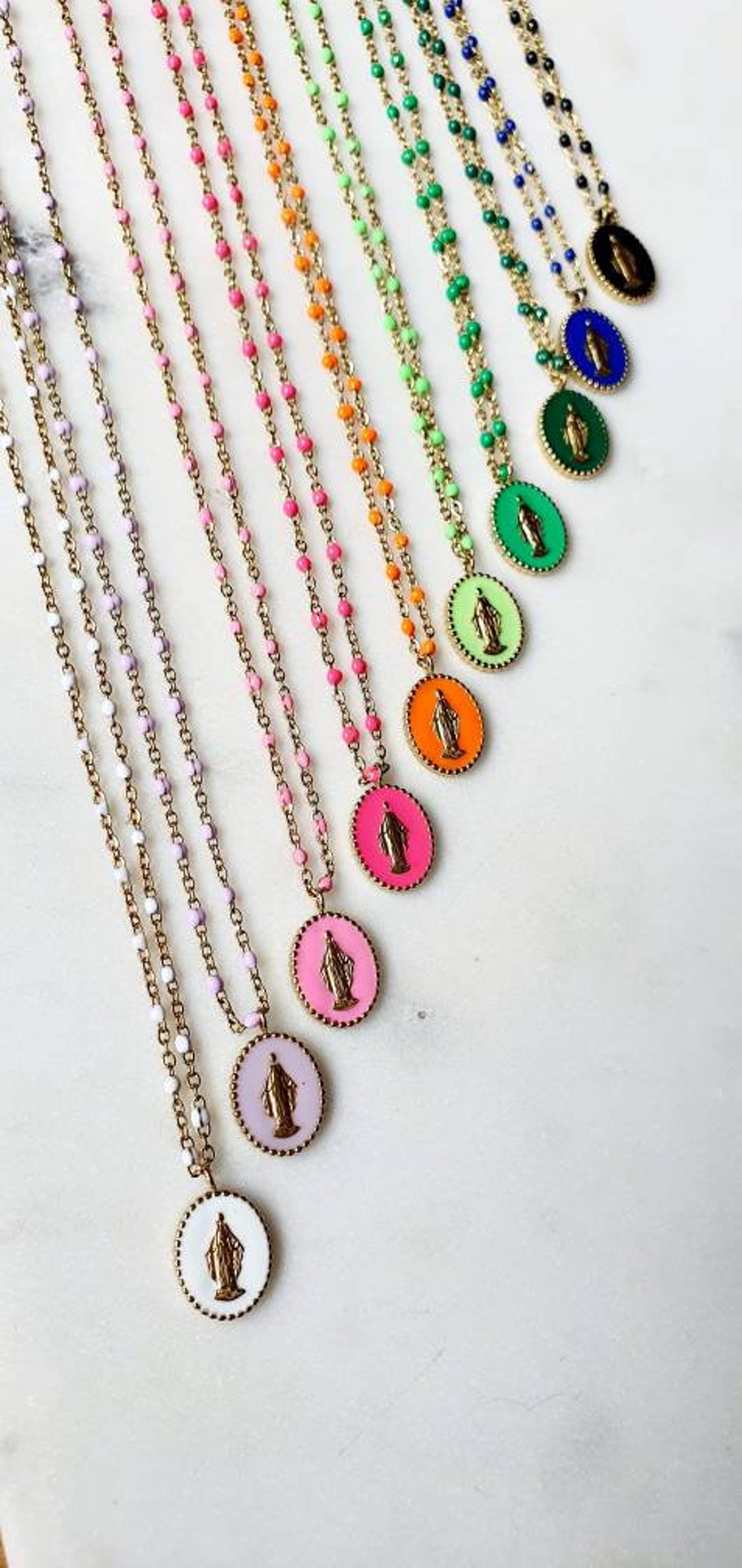 Madonna Necklace Colored Resin Bead Chain Virgin Pendant - Etsy