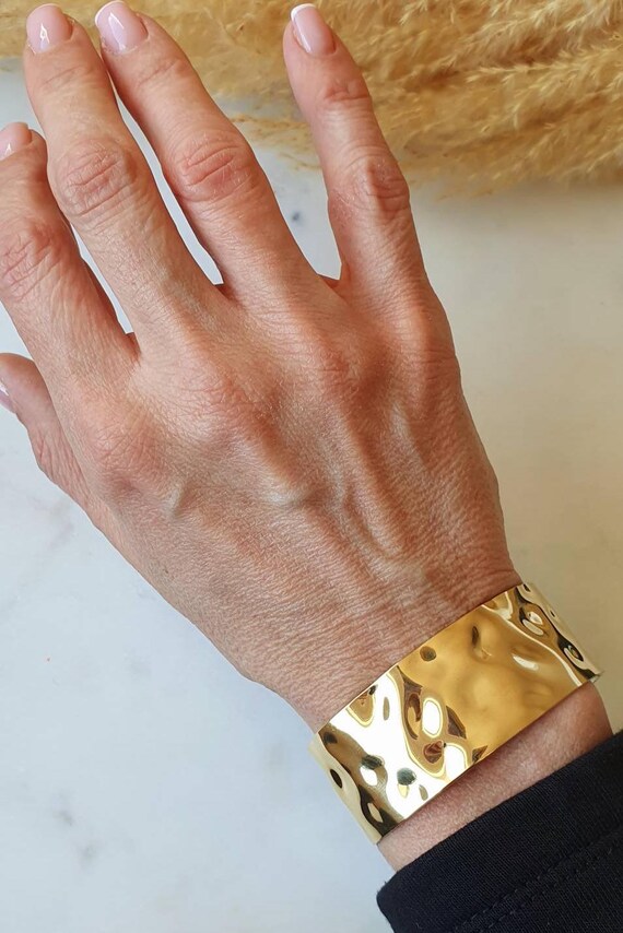 Bracelet Femme Jonc Rigide En Acier Inoxydable Doré Or - Avec Zircon - Neuf Sans Emballage