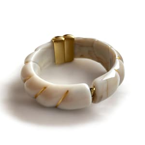 Boho Gold Weiß Marmor Armreif - Naturstein Starres Armband