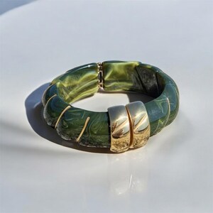 Boho Gold Ente Grün Marmor Armreif - Naturstein Starres Armband