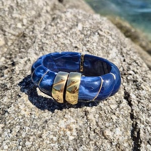 Boho Gold Mitternachtsblau Marmor Armreif - Naturstein Starres Armband