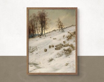 Vintage art Antique Decor INSTANT DOWNLOAD #45 PRINTABLE Winter Field Landscape Painting Wooden Fence Landscape Art