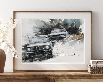 Car Posters Dynamic Black BMW Vintage Old Sports Cars, Garage Decor, Automobile Race, Perfect Car Wall Art Gift