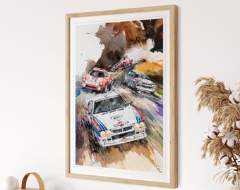 Car Posters Vintage Lancia Rally Sports Cars, Garage Decor, Automobile Race, Perfect Car Wall Art Gift