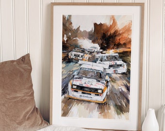 Car Posters Vintage AUDI Dynamic Rally Sports Cars, Garage Decor, Automobile Race, Perfect Car Wall Art Gift
