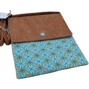 Pochette bandoulière Vintage bleu et marron à motifs/Sacoche