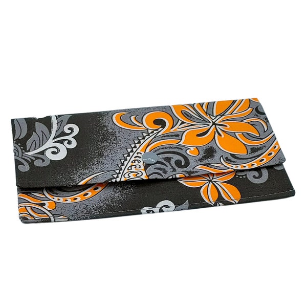 Pochette Polynésienne gris et orange/Pochette rangement