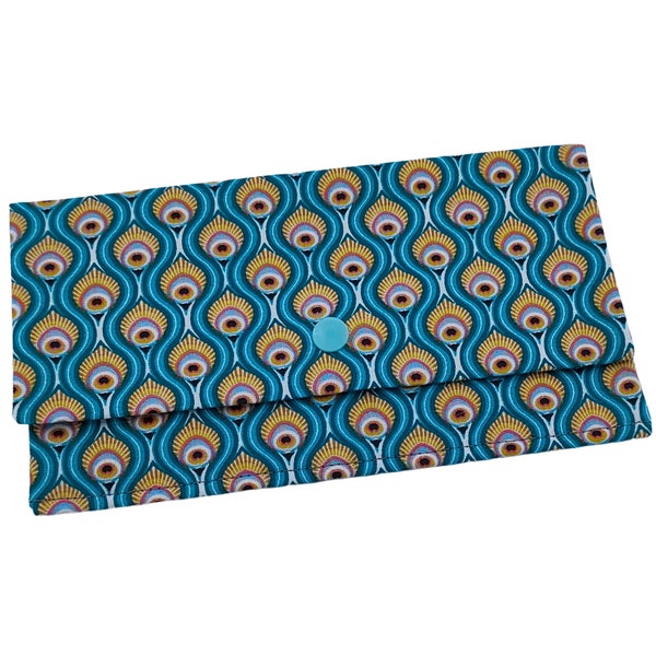 Pochette Rétro motifs paon bleu/Pochette rangement