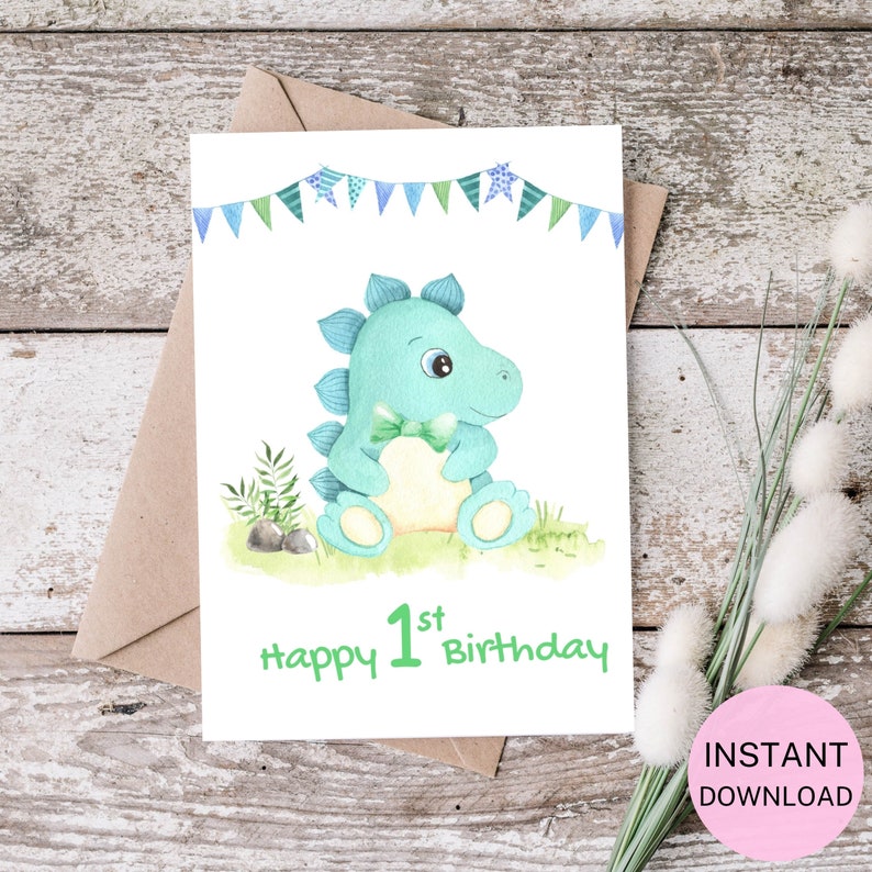 Printable Happy 1st Birthday Card, Baby Boy's Birthday Card, 5x7 ...