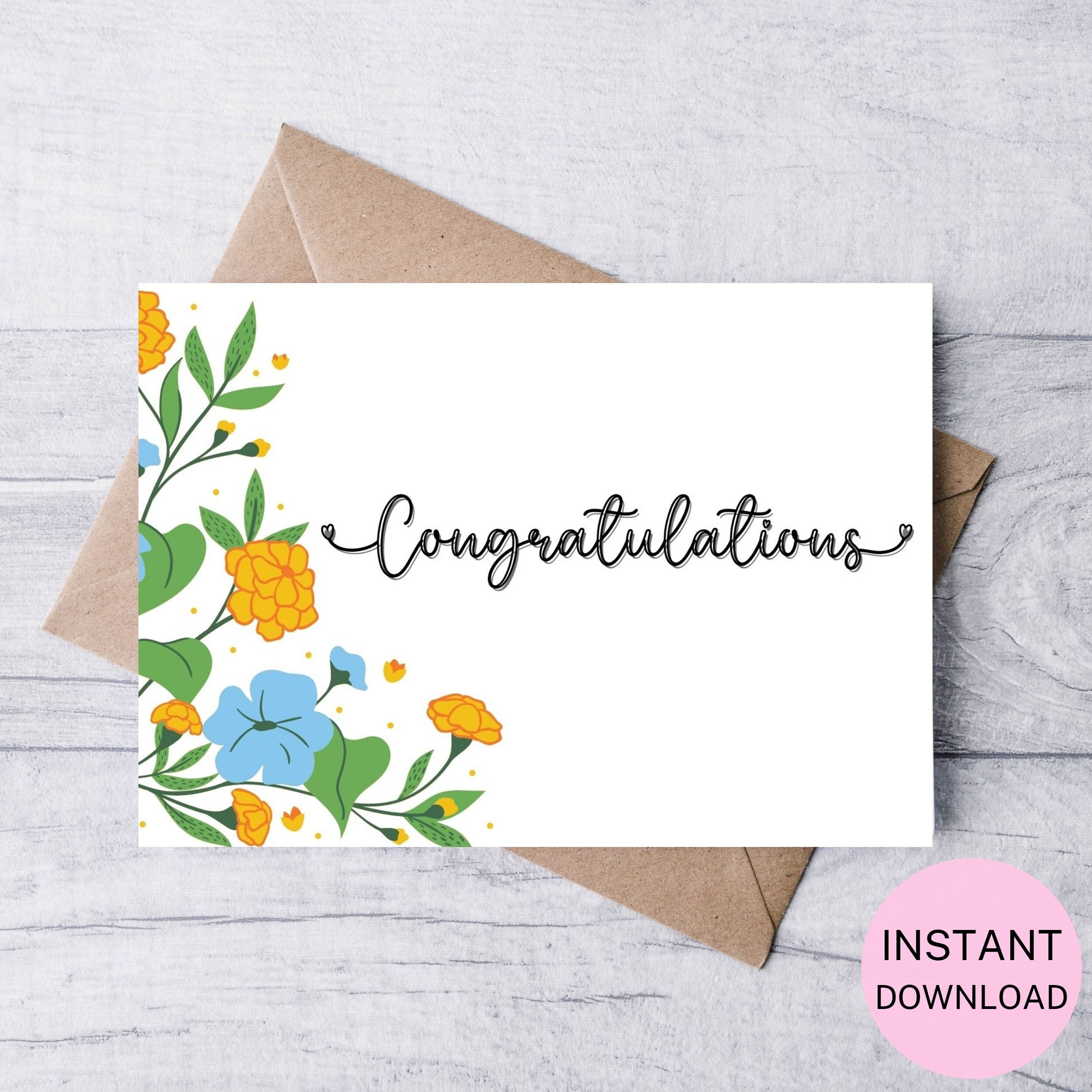 Printable Congratulations Card, Floral Congratulations Card, Any ...