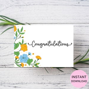 Printable Congratulations Card, Floral Congratulations Card, Any ...
