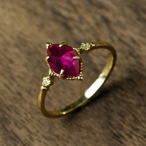 Ruby Ring, Sterling Silver Ring, 14K Gold Plated Ring, Vintage Ring, Red Corundum Ring, Engagement Ring, Promise Ring, Birthstone Ring