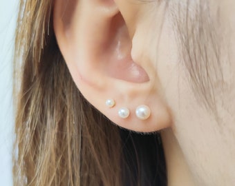 Cute Small Bridal White Pearl Stud Earrings for Small Girls or Women  E743 
