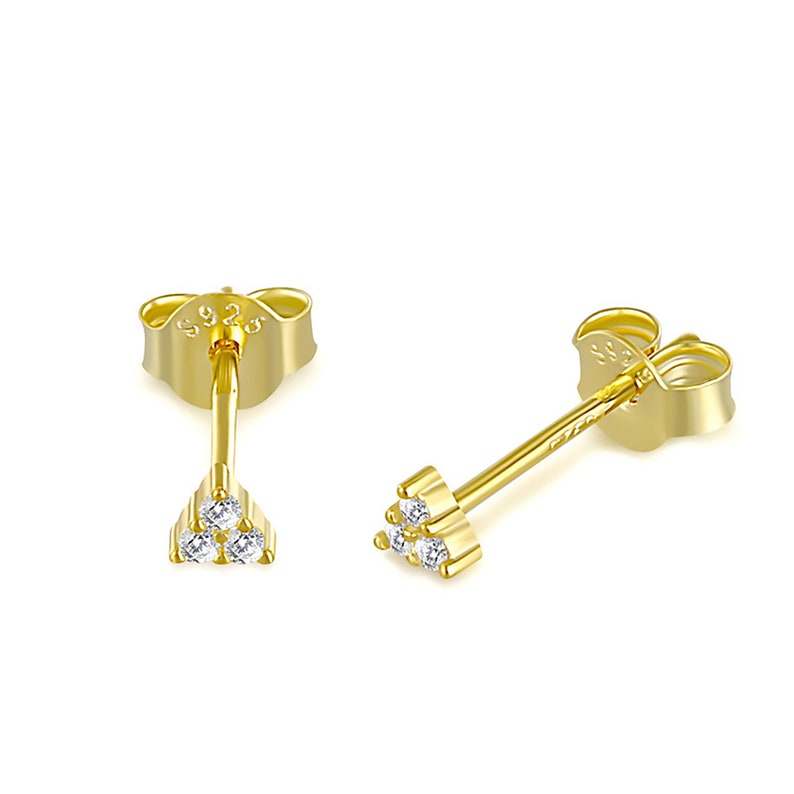 Tiny CZ Stud Earrings Small Triangle Gold Cartilage Studs - Etsy