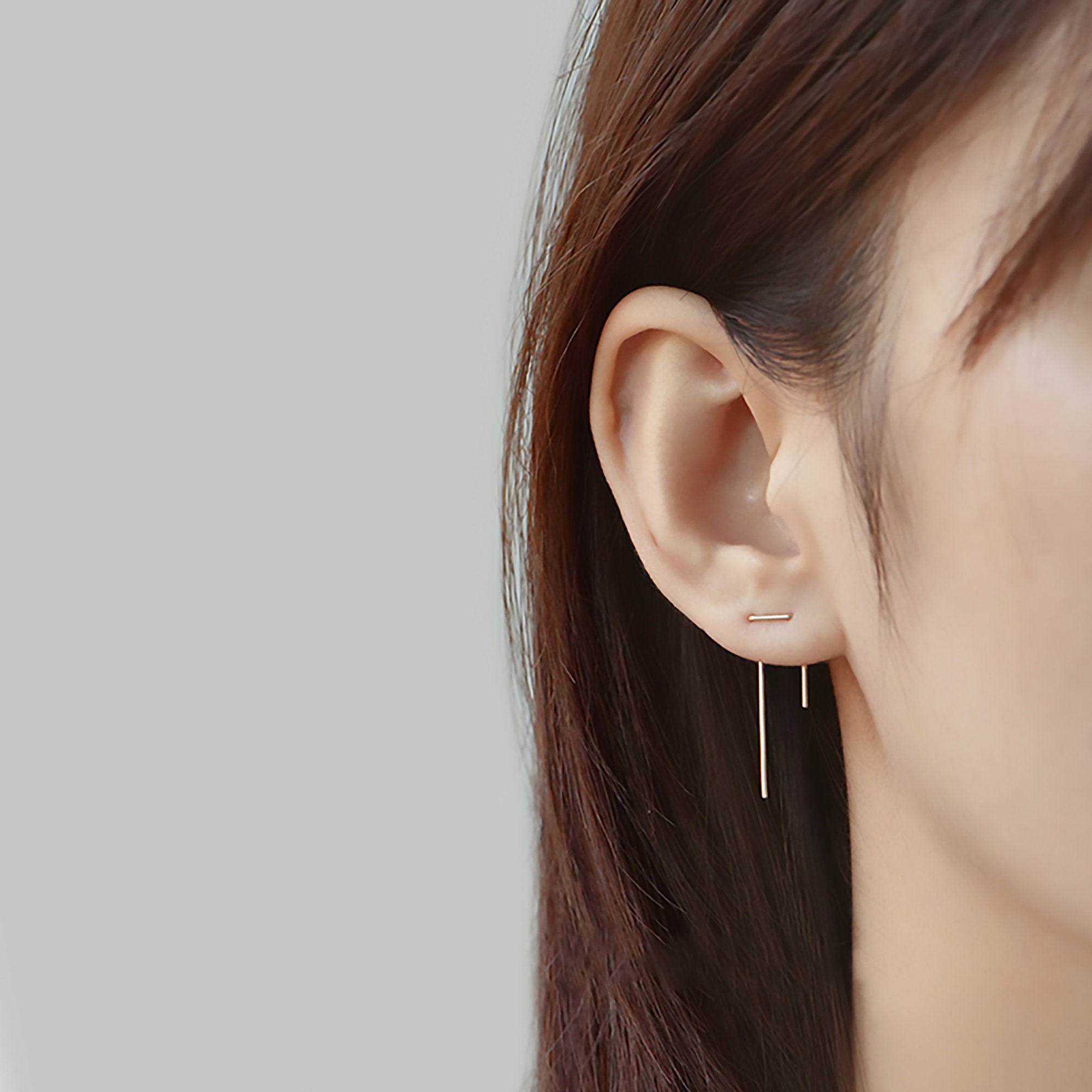 Double Piercing Earring Threader Earring Ear Jacket Two Hole | Etsy