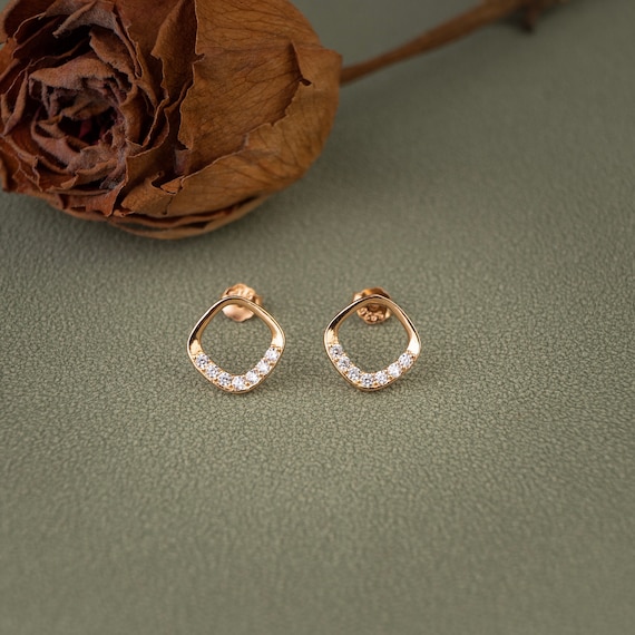 Geometric Square Diamond Stud Earrings in Sterling Silver Etsy