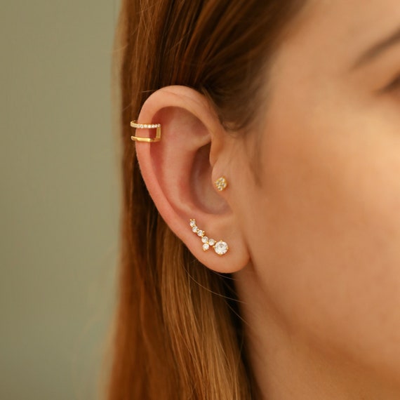 Gold Flat Back Earrings in Sterling Silver, Cartilage Earring, Tragus  Earring, Nose Earring, Flat Back Stud Earrings, Piercing Jewelry 