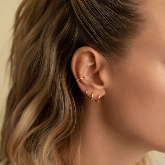 Gold Huggie Hoop Earrings Huggie Earrings in Sterling Silver