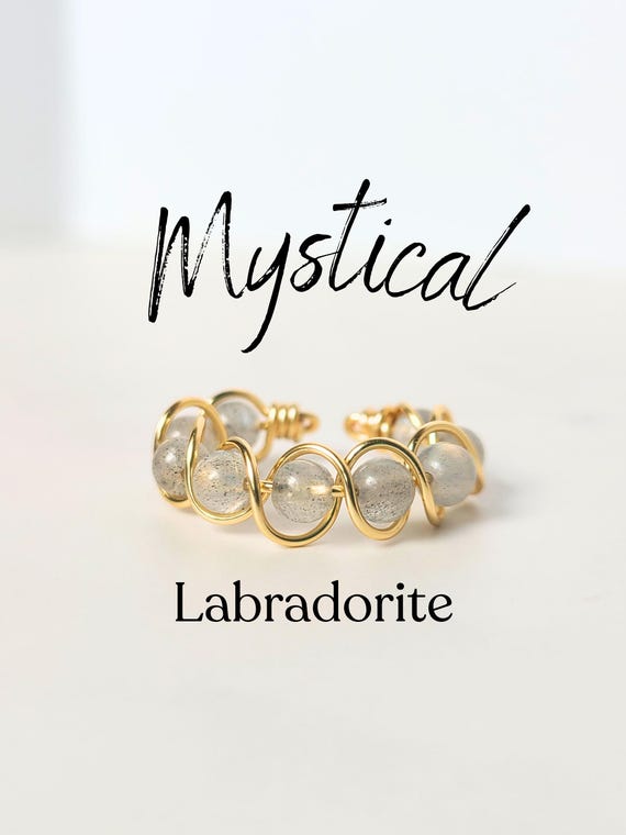 Fidget Ring Adjustable Size – Spinner Rings for Women - Fidget Ring for Daughter - Handmade Wire Wrapped Jewelry - Labradorite Ring Silver