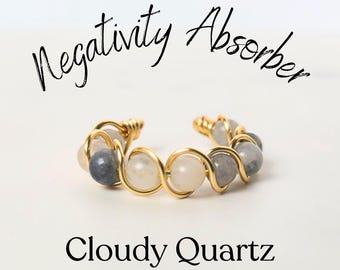 Fidget Ring - Cloudy Quartz Jewelry - Stress Relief - Negative Energy Detox - Mom Gift - Student Gift- Adjustable Ring - Summer Ring
