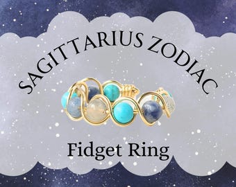 Gemstone Fidget Ring – Handmade Wire Wrapped Jewelry - Spinner Rings with Gems - Sagittarius and Aquarius Gifts - Birthday Gifts for Women
