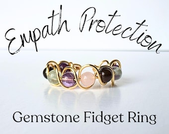 Empath Protection Jewelry - ADHD Fidget Sensory - Energy Protection Ring - Handmade Wire Wrapped Ring Gold - Empath Crystal Set -Energy Gift
