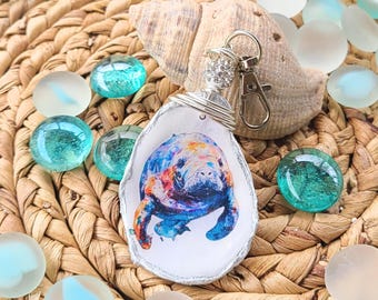 Oyster Shell Art - Oyster Shell Accessory -Manatee Art -Florida Wildlife - Birthday Gift - Handmade - Oyster Shell Charm - Sea Cow Charm