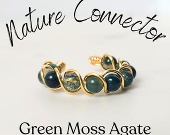Fidget Ring - Green Moss Agate - Natural Energy Stone - Adjustable Ring - Grounding Gift - Anxiety Gift - Silver - Gold - Cute Fidget Ring