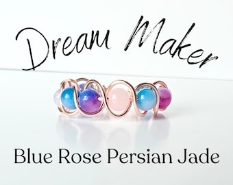 Fidget Ring Adjustable - Blue Rose Persian Jade - Handmade Wire Wrapped Ring - Sentimental Gifts For Her - Hopeful Jewelry Women - ADHD Help