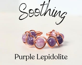 Fidget Ring - Purple Lepidolite - Friendship Ring - Adjustable Fidget Jewelry - Purple Fidget Ring - Wire Wrapped Gemstone Ring - Boho Style