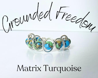 Matrix Turquoise Jewelry - Fidget Ring Adjustable - Anxiety Gift for Her - Boho Stacking Set - Calming Energy Ring - Fidget Ring Women Gold