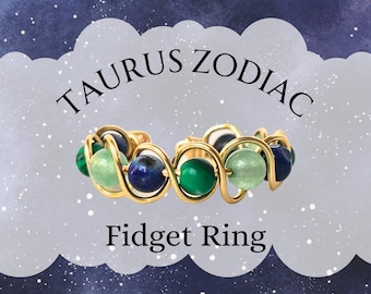 Gemstone Fidget Ring – Zodiac Gift Taurus - Handmade Wire Wrapped Jewelry - Spinner Rings for Women - Birthday Gifts for Best Friend