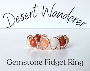 Wanderer Gemstone Fidget Ring - Sunstone, White Jade, Jasper - Fidget Ring Women Gold - Sunstone Wire Wrapped Jewelry - Wanderlust Jewelry
