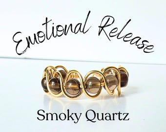Fidget Ring Adjustable - Smoky Quartz Jewelry - Emotional Support Gift - Energy Healing Crystals - Stackable Rings Twisted Ring - Handmade