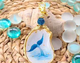 Whale Tail Art - Oyster Shell Accessory - Oyster Shell Charm - Handmade Gift - Back to School - Marine Biology - Wildlife Gift - Ocean Art