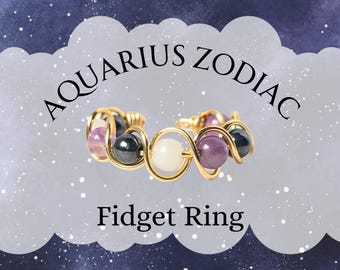 Gemstone Fidget Ring – Zodiac Ring Handmade - Birthday Gifts for Her - Spinner Rings with Gems - Boho Wire Finger Rings - Adjustable Ring