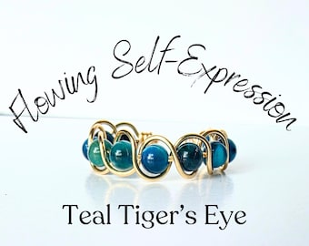 Adjustable Fidget Rings - Teal Tiger's Eye - Calm Energy Jewelry - Stimming Ring - Tiger's Eye Ring Gold - Sister Gifts From Sister - ADHD