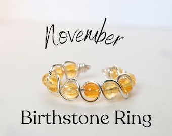 Fidget Ring Adjustable Size - Anxiety Ring Spinning Silver - Birthday Gifts for Women - Citrine Ring Gift - ADHD Jewelry Wife - Handmade