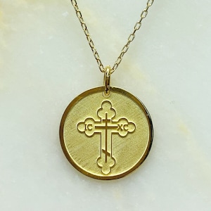 Orthodox Cross Patterned Charm Necklace, ICXC Nika Pendant, 14K 8K Solid Gold Christian Jewelry. Religious Gift Idea, Baptism Gift for Her