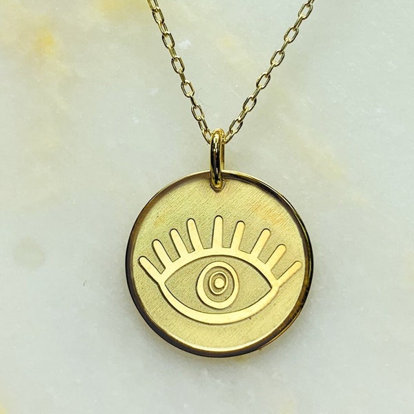 Evil Eye Minimalist Necklace, Solid Gold Illuminati Pendant, Stylish All Seeing Eye Jewel, Egyptian Talisman Jewelry, Best Masonic Gift Idea