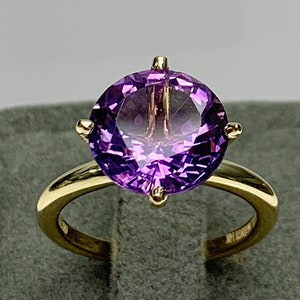 Certificated 4.5 / 5 Ct Amethyst Ring, Round Cut, 14K Solid Gold or Silver, Purple Amethyst Natural Gemstone, 4 Prongs, Best Gift, Handmade