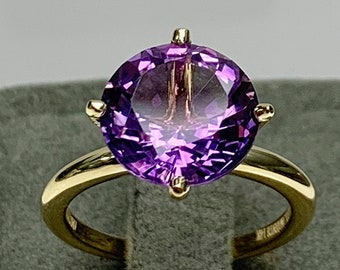 Certificated 4.5 / 5 Ct Amethyst Ring, Round Cut, 14K Solid Gold or Silver, Purple Amethyst Natural Gemstone, 4 Prongs, Best Gift, Handmade