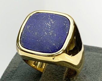 Lapis Lazuli Men Ring, Pinky Signet Blue Ring, Square Shape, Natural Gemstone, Stylish Gold Silver Ring, Handmade Jewelry, Best Gift for Him